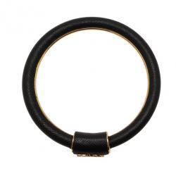 Prada Saffiano Black Leather Cuff Bracelet 18CM
