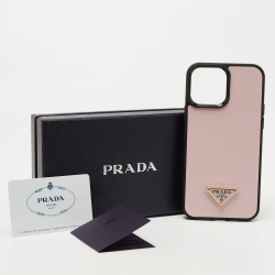 Prada Pink Saffiano Triang Leather Iphone 13 Pro Max Case