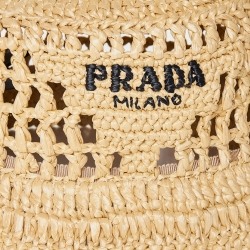 Pre Owned Prada Beige Logo Crochet Raffia Bucket Hat S