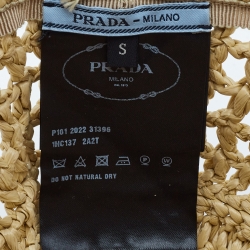 Pre Owned Prada Beige Logo Crochet Raffia Bucket Hat S