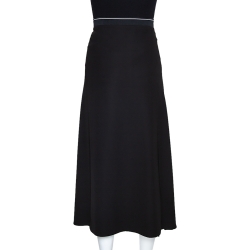 Pre Owned Prada Black Crepe Pleated Asymmetric Midi Skirt L