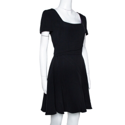 Prada Black Cady Crepe Short Sleeve Flared Dress M