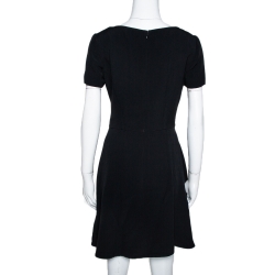 Prada Black Cady Crepe Short Sleeve Flared Dress M
