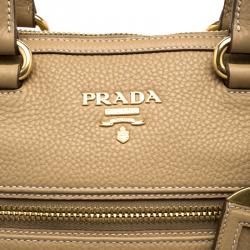 Pre Owned Prada Light Brown Vitello Daino Leather Bauletto Bag