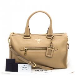 Pre Owned Prada Light Brown Vitello Daino Leather Bauletto Bag