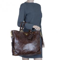 Pre Owned Prada Brown Vitello Shine Tote