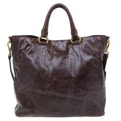 Pre Owned Prada Brown Vitello Shine Tote