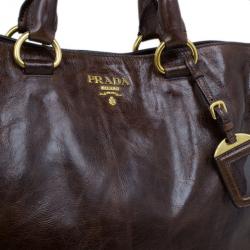 Pre Owned Prada Brown Vitello Shine Tote