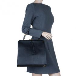 Pre Owned Prada Black Saffiano Leather Framed Top Handle Tote