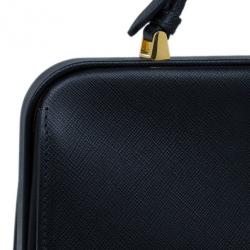 Pre Owned Prada Black Saffiano Leather Framed Top Handle Tote