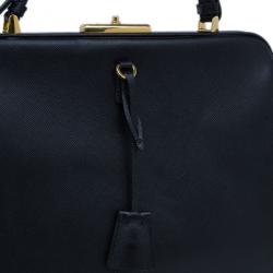 Pre Owned Prada Black Saffiano Leather Framed Top Handle Tote