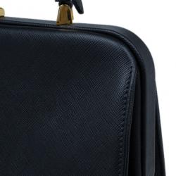 Pre Owned Prada Black Saffiano Leather Framed Top Handle Tote