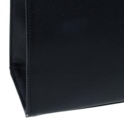 Pre Owned Prada Black Saffiano Leather Framed Top Handle Tote