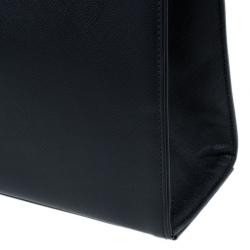Pre Owned Prada Black Saffiano Leather Framed Top Handle Tote