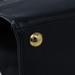 Pre Owned Prada Black Saffiano Leather Framed Top Handle Tote