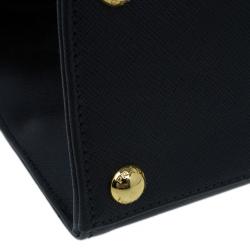 Pre Owned Prada Black Saffiano Leather Framed Top Handle Tote