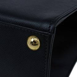 Pre Owned Prada Black Saffiano Leather Framed Top Handle Tote