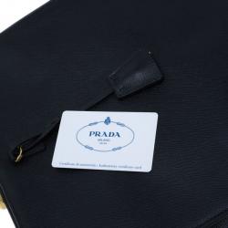 Pre Owned Prada Black Saffiano Leather Framed Top Handle Tote