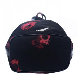 Pre Owned Prada Black Floral Print Nylon Drawstring Bucket Bag