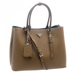 Pre Owned Prada Brown Saffiano Cuir Leather Convertible Tote
