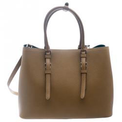 Pre Owned Prada Brown Saffiano Cuir Leather Convertible Tote