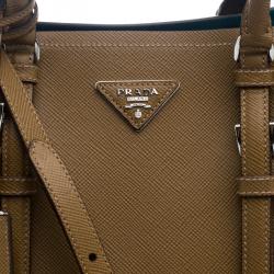 Pre Owned Prada Brown Saffiano Cuir Leather Convertible Tote