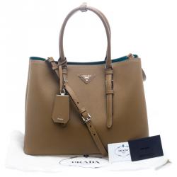 Pre Owned Prada Brown Saffiano Cuir Leather Convertible Tote