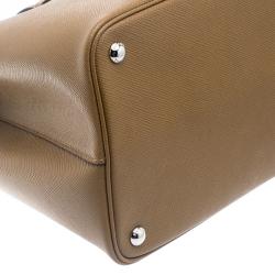 Pre Owned Prada Brown Saffiano Cuir Leather Convertible Tote