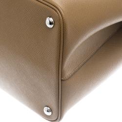 Pre Owned Prada Brown Saffiano Cuir Leather Convertible Tote