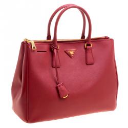 Pre Owned Prada Red Saffiano Lux Leather Large Double Zip Tote