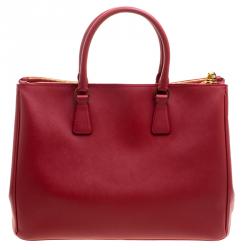 Pre Owned Prada Red Saffiano Lux Leather Large Double Zip Tote