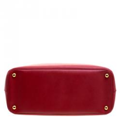 Pre Owned Prada Red Saffiano Lux Leather Large Double Zip Tote