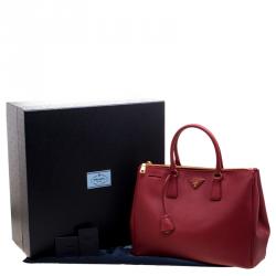 Pre Owned Prada Red Saffiano Lux Leather Large Double Zip Tote