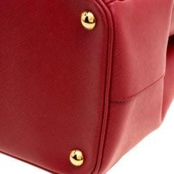 Pre Owned Prada Red Saffiano Lux Leather Large Double Zip Tote