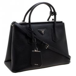Pre Owned Prada Black Saffiano Cuir Leather Twin Tote