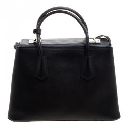 Pre Owned Prada Black Saffiano Cuir Leather Twin Tote