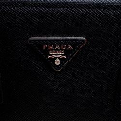 Pre Owned Prada Black Saffiano Cuir Leather Twin Tote
