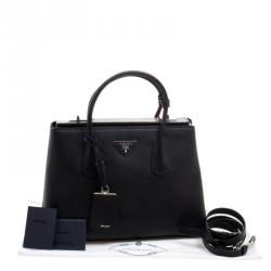 Pre Owned Prada Black Saffiano Cuir Leather Twin Tote