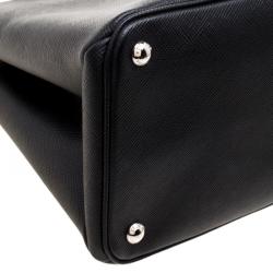 Pre Owned Prada Black Saffiano Cuir Leather Twin Tote