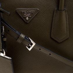 Pre Owned Prada Military Green Saffiano Cuir Leather Twin Tote