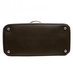 Pre Owned Prada Military Green Saffiano Cuir Leather Twin Tote