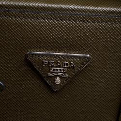 Pre Owned Prada Military Green Saffiano Cuir Leather Twin Tote