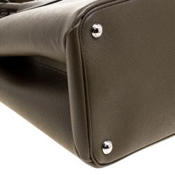 Pre Owned Prada Military Green Saffiano Cuir Leather Twin Tote