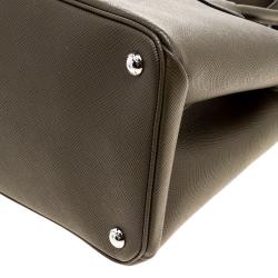 Pre Owned Prada Military Green Saffiano Cuir Leather Twin Tote