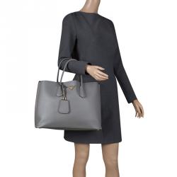 Pre Owned Prada Grey Saffiano Cuir Leather Double Handle Tote