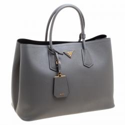 Pre Owned Prada Grey Saffiano Cuir Leather Double Handle Tote