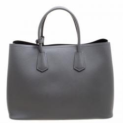 Pre Owned Prada Grey Saffiano Cuir Leather Double Handle Tote