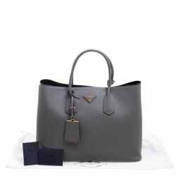 Pre Owned Prada Grey Saffiano Cuir Leather Double Handle Tote