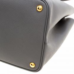 Pre Owned Prada Grey Saffiano Cuir Leather Double Handle Tote