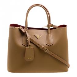 Pre Owned Prada Caramel Saffiano Cuir Double Handle Tote
